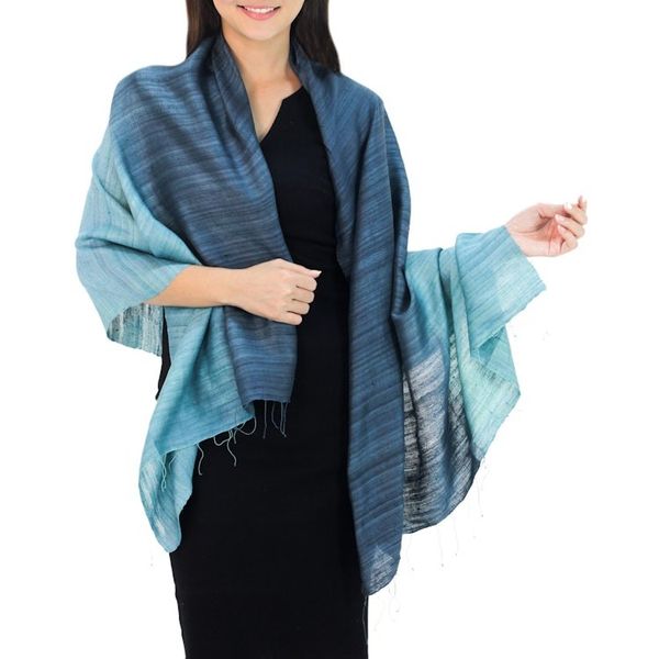 Alternate image for Handcrafted Silk Shawl Bold Teal