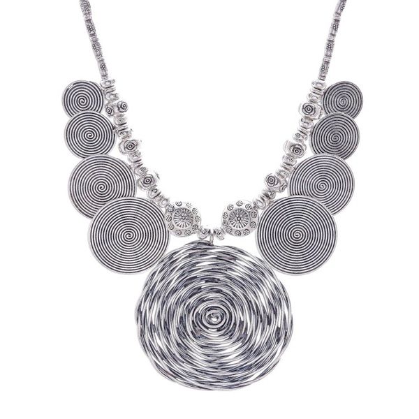 Alternate image for Dramatic Thai Hill Tribe 950 Silver Pendant Necklace Mesmerizing Medallion