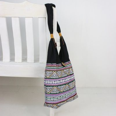 Alternate image for Multicolored Embroidered Cotton Shoulder Bag from Thailand Thai Spirals