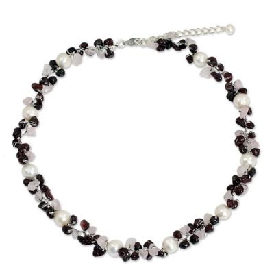 Alternate image for Hand Knotted Pearl Garnet and Rose Quartz Choker Necklace Luscious Chic