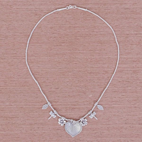 Alternate image for 950 Silver Heart Necklace Garden Charm Heart Garden