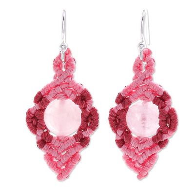 Alternate image for Pink Macrame Earrings with Rose Quartz Heartfelt Wish
