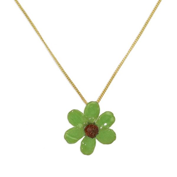 Alternate image for 22k Gold Plated Green Zinnia Flower Pendant from Thailand Zinnia Charm in Green
