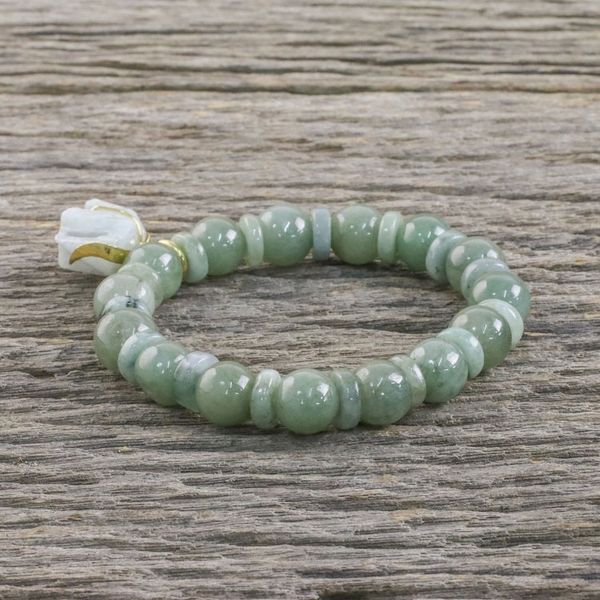 Alternate image for Jade Beaded Bracelet Handmade in Thailand with Elephant Jade Elephant