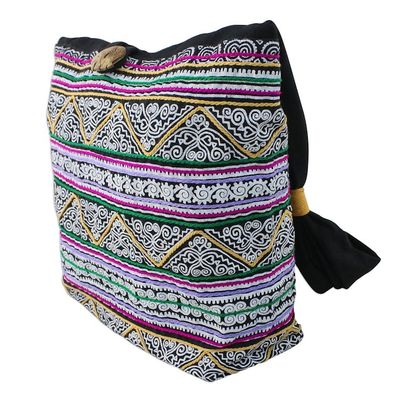 Alternate image for Multicolored Embroidered Cotton Shoulder Bag from Thailand Thai Spirals