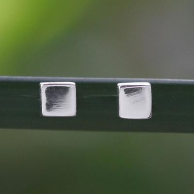 Alternate image for Handcrafted Sterling Silver Stud Earrings from Thailand Silver Cubes