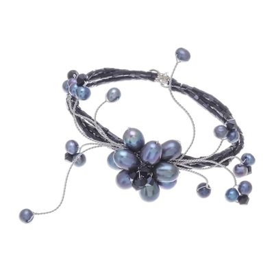 Alternate image for Floral Wristband Pearl Bracelet Black Bouquet