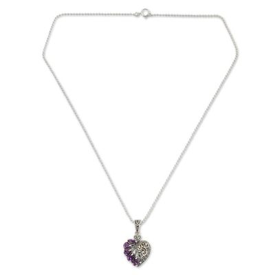 Alternate image for Amethyst Marcasite and Sterling Silver Heart Necklace Spectacular Romance