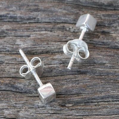 Alternate image for Handcrafted Sterling Silver Stud Earrings from Thailand Silver Cubes