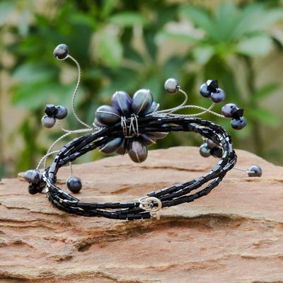 Alternate image for Floral Wristband Pearl Bracelet Black Bouquet