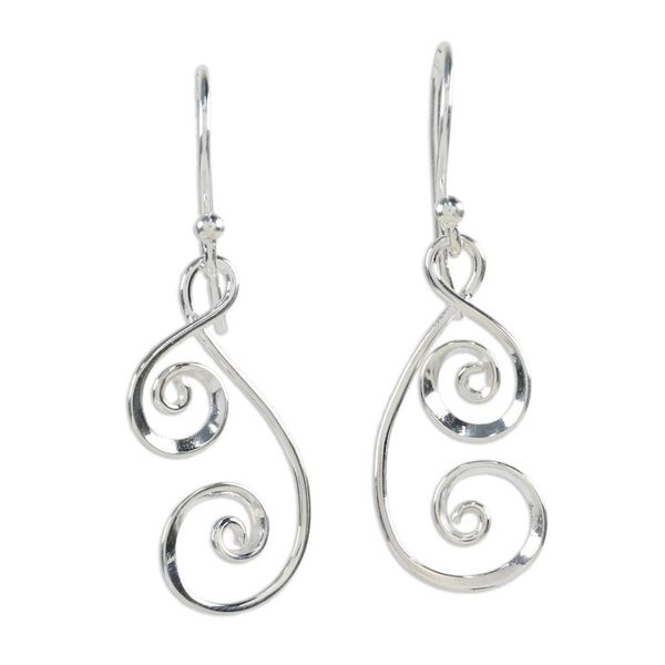 Alternate image for 925 Sterling Silver Artisan Crafted Thai Art Dangle Earrings Lanna Spirals