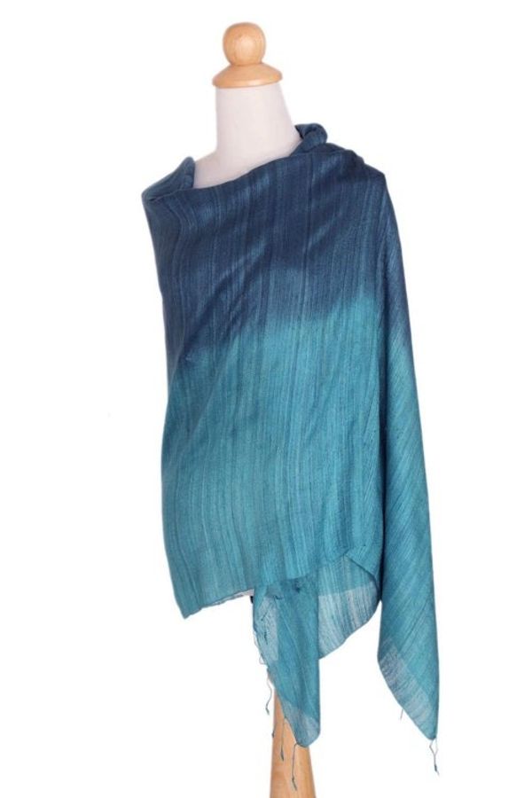 Alternate image for Handcrafted Silk Shawl Bold Teal