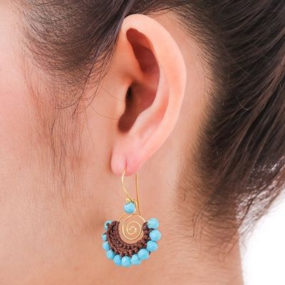 Alternate image for Brass and Turquoise Colored Bead Dangle Earrings Sky Kiss