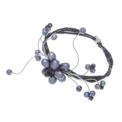 Alternate image for Floral Wristband Pearl Bracelet Black Bouquet