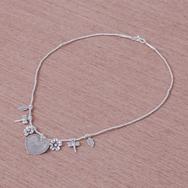 Alternate image for 950 Silver Heart Necklace Garden Charm Heart Garden