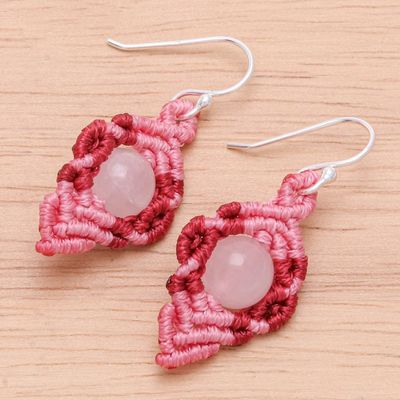 Alternate image for Pink Macrame Earrings with Rose Quartz Heartfelt Wish