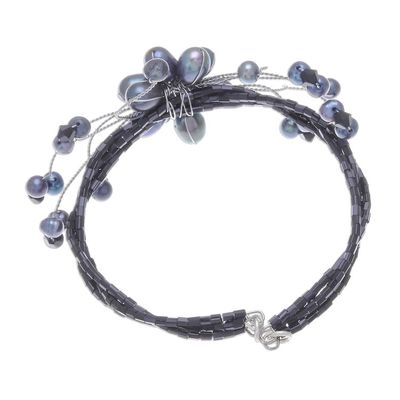 Alternate image for Floral Wristband Pearl Bracelet Black Bouquet