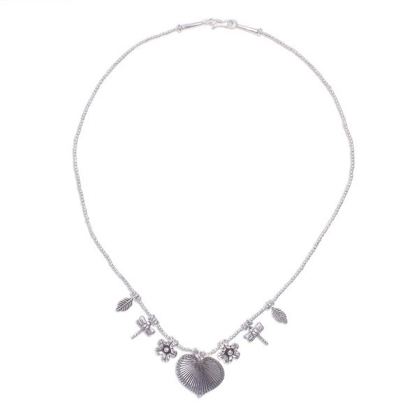 Alternate image for 950 Silver Heart Necklace Garden Charm Heart Garden