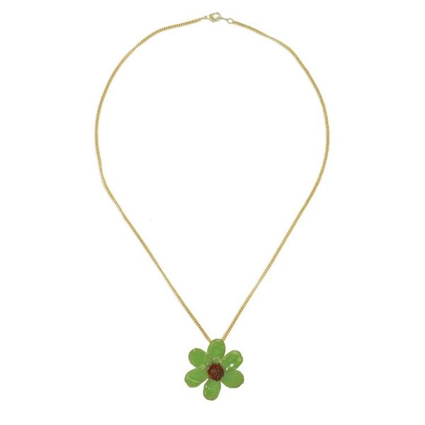 Alternate image for 22k Gold Plated Green Zinnia Flower Pendant from Thailand Zinnia Charm in Green