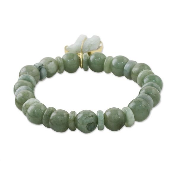Alternate image for Jade Beaded Bracelet Handmade in Thailand with Elephant Jade Elephant