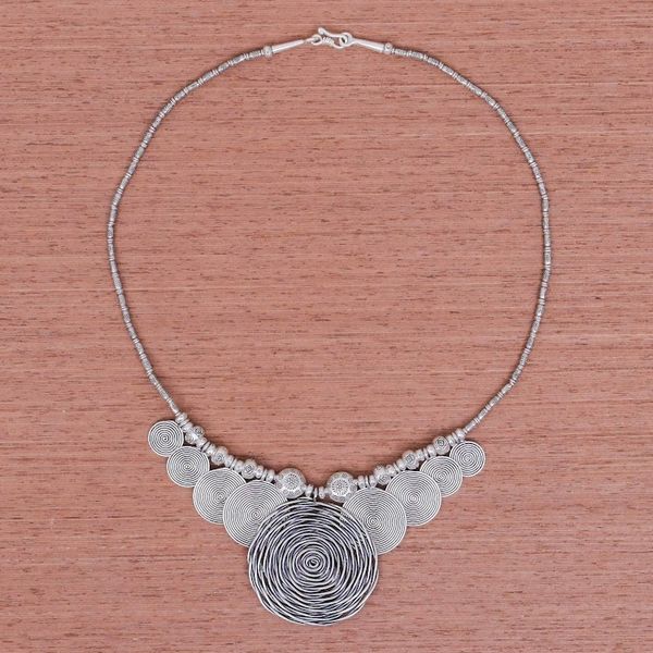 Alternate image for Dramatic Thai Hill Tribe 950 Silver Pendant Necklace Mesmerizing Medallion