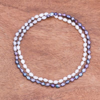 Alternate image for Cultured Pearl Long Strand Necklace in Grey from Thailand Blissful Woman in Grey