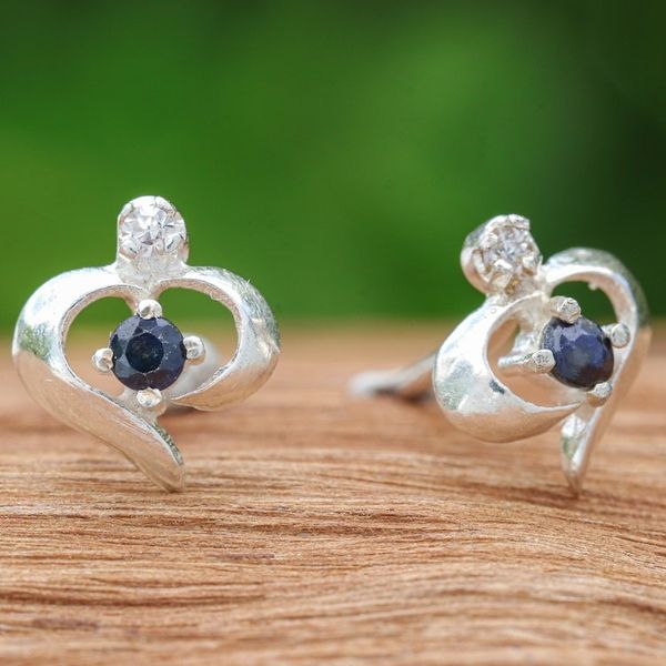 Alternate image for High-Polished Sapphire and Cubic Zirconia Stud Earrings The Prophecy Nimbus