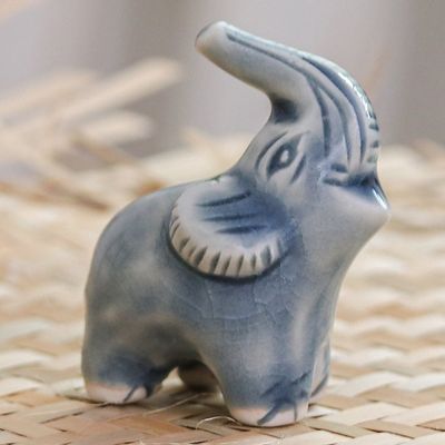 Alternate image for Artisan Crafted Ceramic Figurine Happy Elephant in Blue