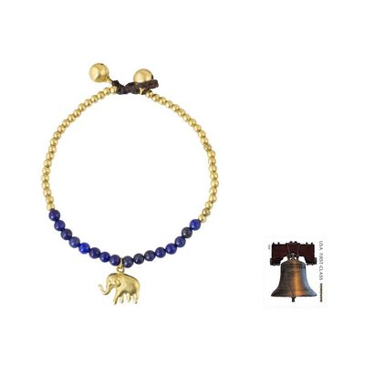 Alternate image for Brass Beaded Bracelets with Lapis Lazuli and Calcite Pair Stylish Elephants