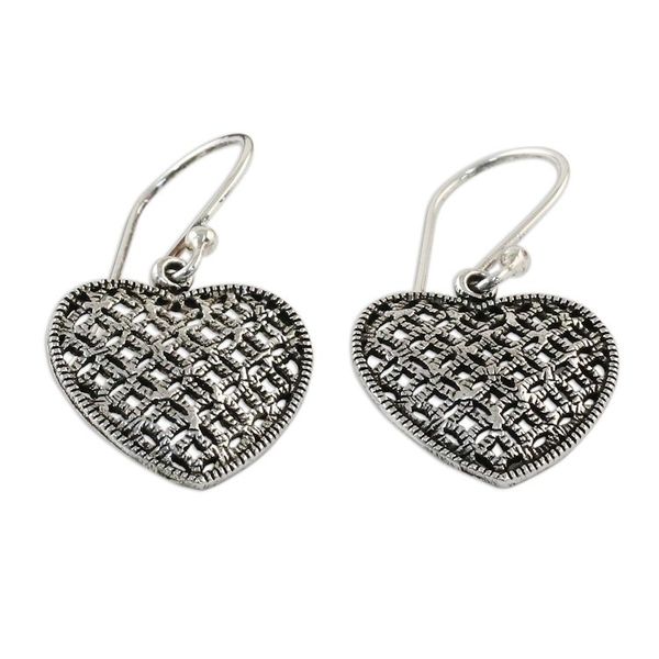 Alternate image for Sterling Silver Heart-Shaped Dangle Earrings from Thailand Textured Hearts