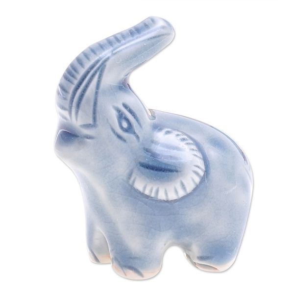 Alternate image for Artisan Crafted Ceramic Figurine Happy Elephant in Blue