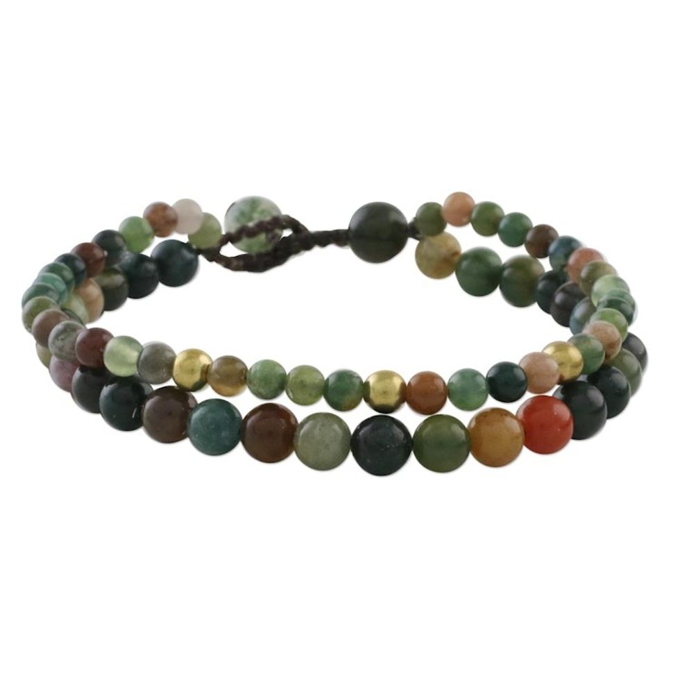 Adjustable Agate Beaded Bracelet from Thailand 'Double Beauty'