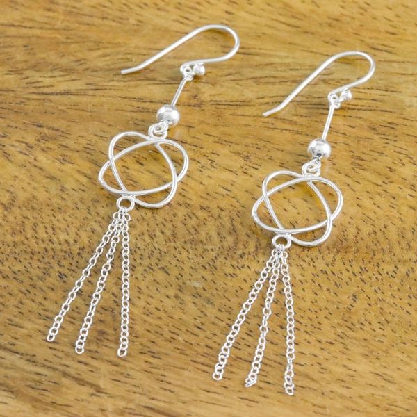 Alternate image for 925 Sterling Silver Chain Tassel Dangle Earrings Shimmering Tassels