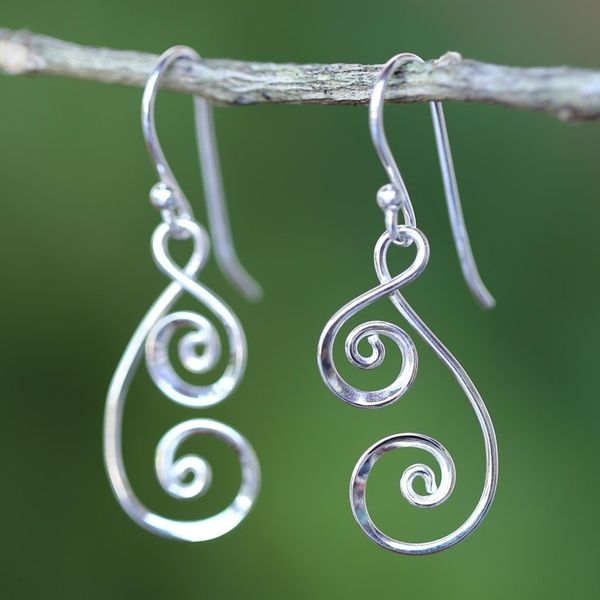 Alternate image for 925 Sterling Silver Artisan Crafted Thai Art Dangle Earrings Lanna Spirals