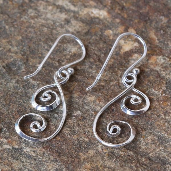 Alternate image for 925 Sterling Silver Artisan Crafted Thai Art Dangle Earrings Lanna Spirals