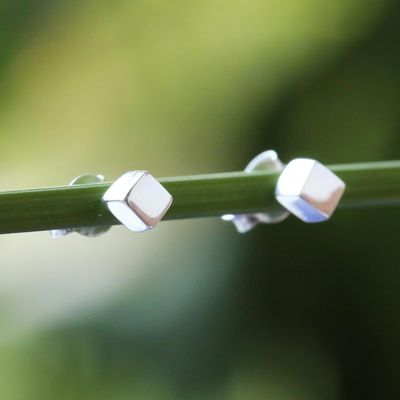 Alternate image for Handcrafted Sterling Silver Stud Earrings from Thailand Silver Cubes