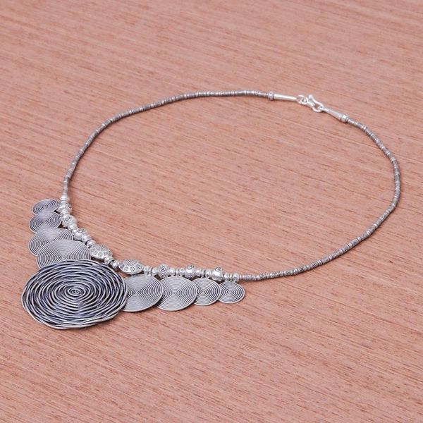 Alternate image for Dramatic Thai Hill Tribe 950 Silver Pendant Necklace Mesmerizing Medallion