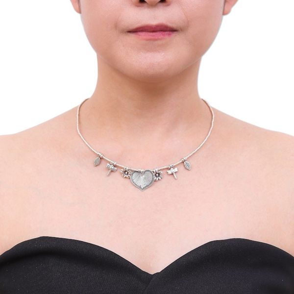 Alternate image for 950 Silver Heart Necklace Garden Charm Heart Garden