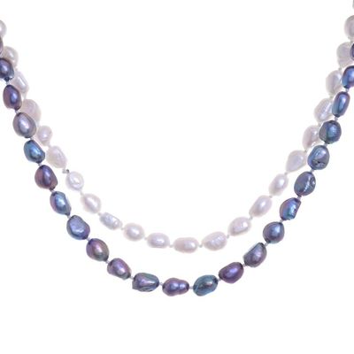 Alternate image for Cultured Pearl Long Strand Necklace in Grey from Thailand Blissful Woman in Grey