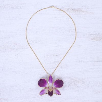 Alternate image for Hand Crafted Orchid Petal Pendant Necklace and Brooch Orchid Magic in Purple