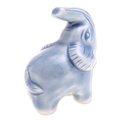Alternate image for Artisan Crafted Ceramic Figurine Happy Elephant in Blue