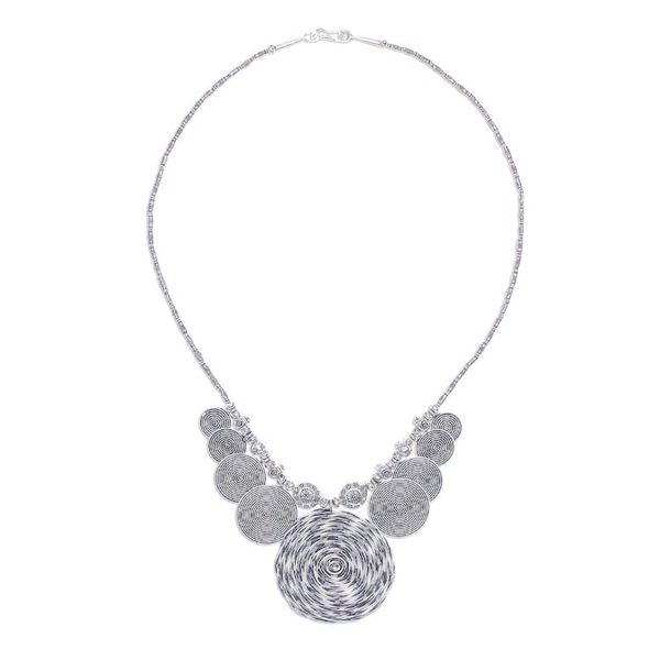 Alternate image for Dramatic Thai Hill Tribe 950 Silver Pendant Necklace Mesmerizing Medallion