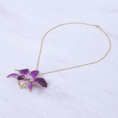 Alternate image for Hand Crafted Orchid Petal Pendant Necklace and Brooch Orchid Magic in Purple