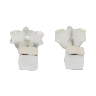 Alternate image for Handcrafted Sterling Silver Stud Earrings from Thailand Silver Cubes