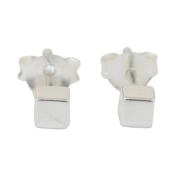 Alternate image for Handcrafted Sterling Silver Stud Earrings from Thailand Silver Cubes