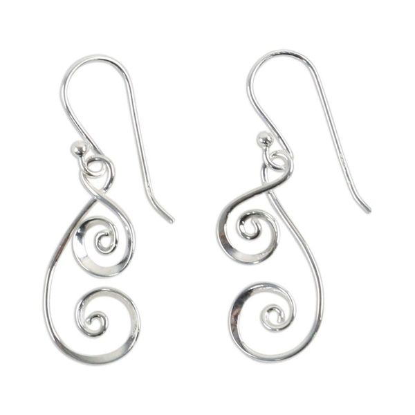Alternate image for 925 Sterling Silver Artisan Crafted Thai Art Dangle Earrings Lanna Spirals