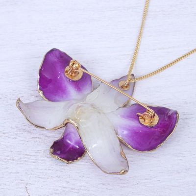 Alternate image for Hand Crafted Orchid Petal Pendant Necklace and Brooch Orchid Magic in Purple
