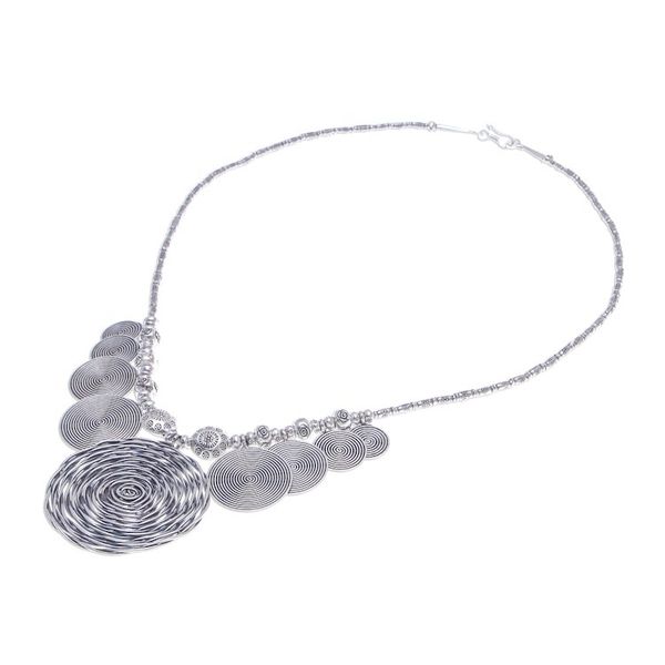 Alternate image for Dramatic Thai Hill Tribe 950 Silver Pendant Necklace Mesmerizing Medallion