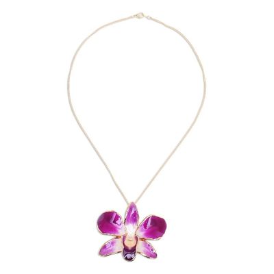 Alternate image for Hand Crafted Orchid Petal Pendant Necklace and Brooch Orchid Magic in Purple