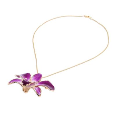 Alternate image for Hand Crafted Orchid Petal Pendant Necklace and Brooch Orchid Magic in Purple